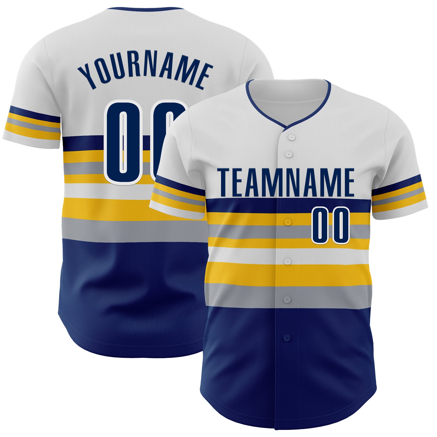 Custom White US Navy Blue Yellow-Gray Block Stripes Lines Indiana Style Authentic Baseball Jersey