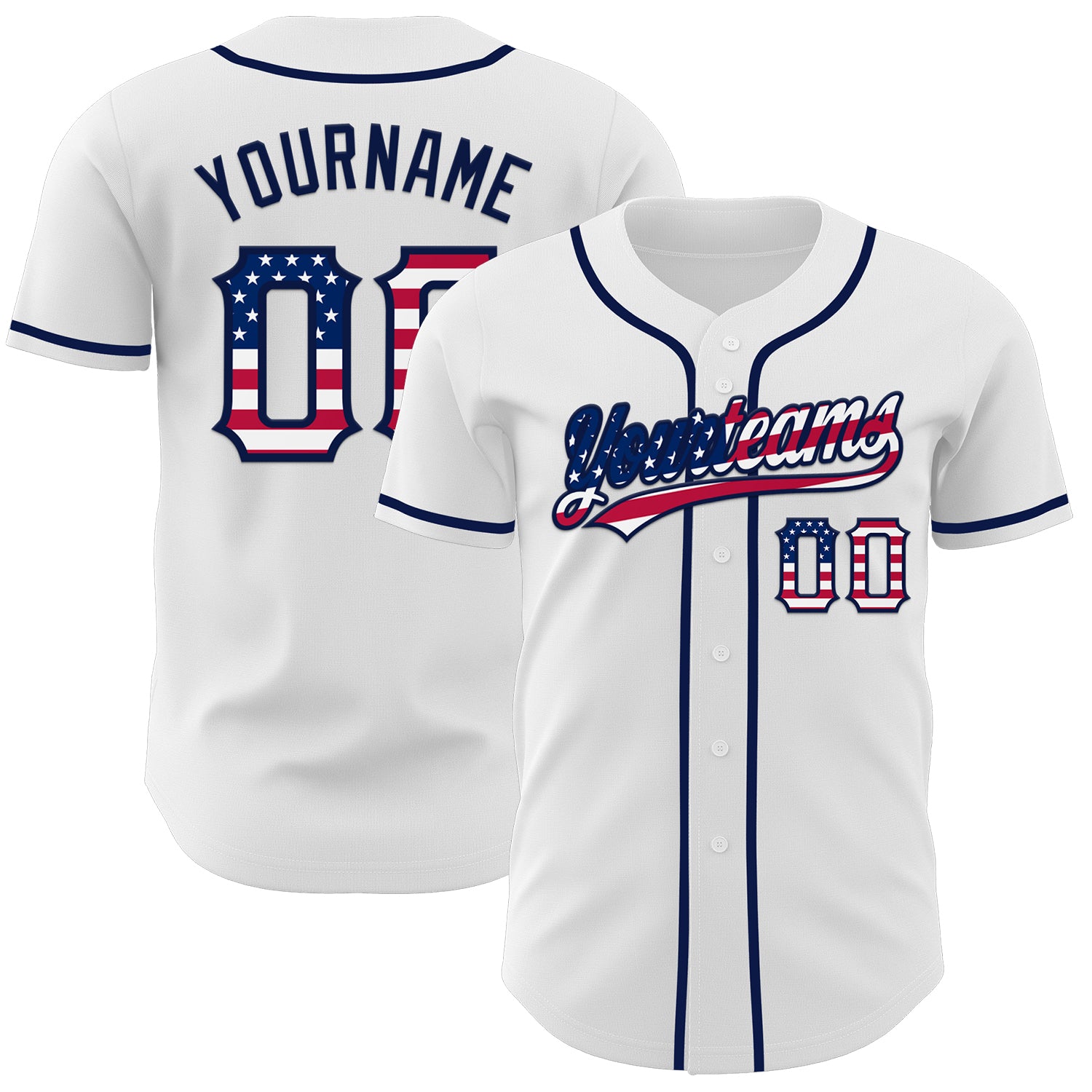Custom White USA Flag-Navy Authentic Baseball Jersey