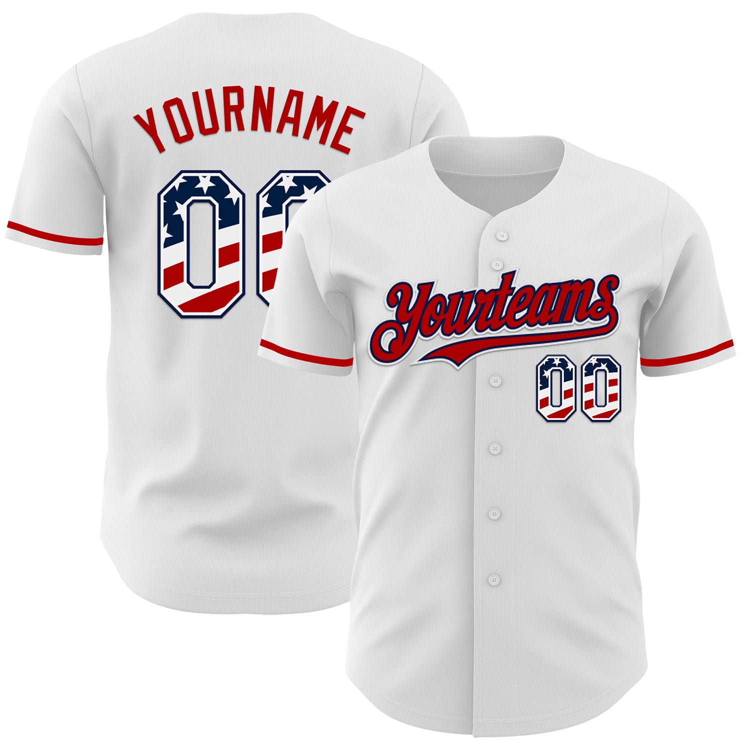 Custom White USA Flag Navy-Red Authentic Baseball Jersey