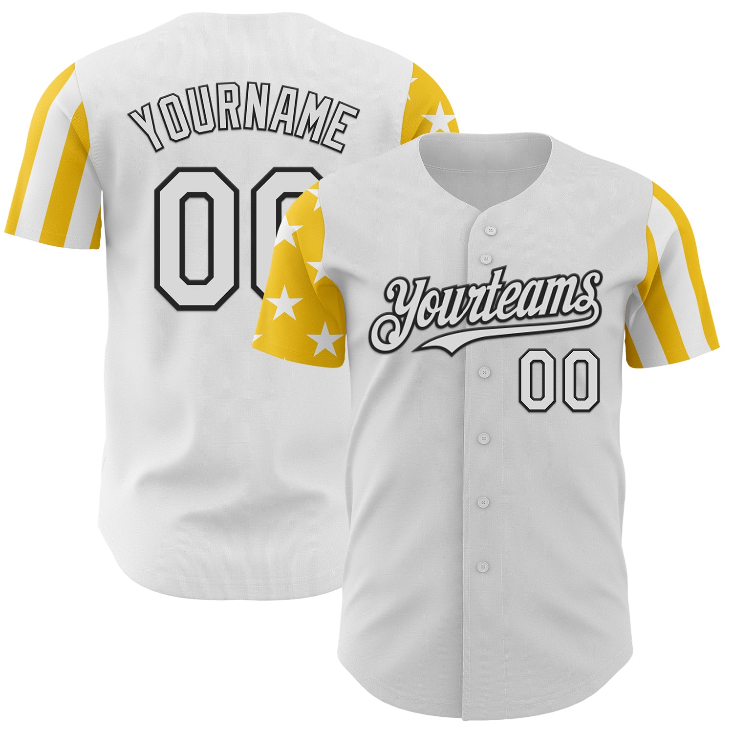 Custom White Yellow-Black Two Tone USA Flag Sleeves Stars and Stripes Authentic Baseball Jersey