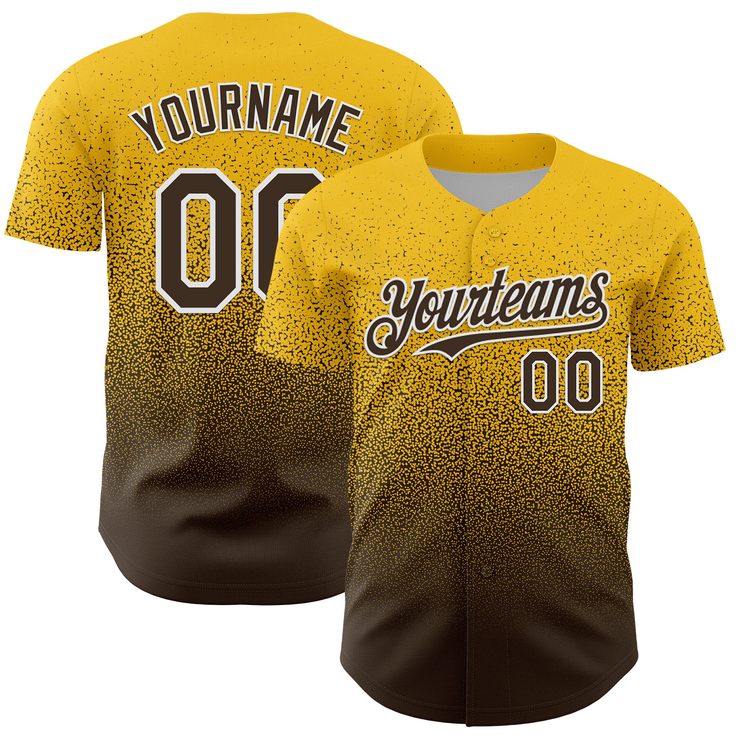 Custom Yellow Brown-White Fade Fashion Speckle Authentic Baseball Jersey