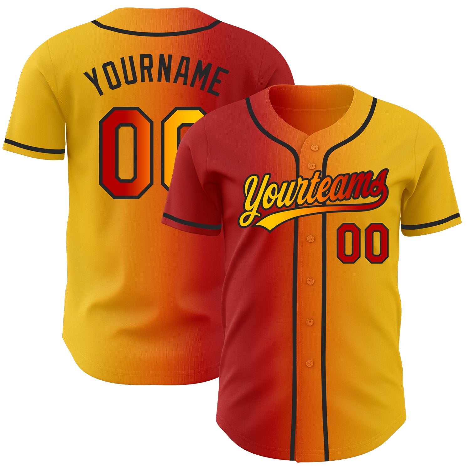 Custom Yellow Red Bay Orange-Black Authentic Gradient Fashion Baseball Jersey