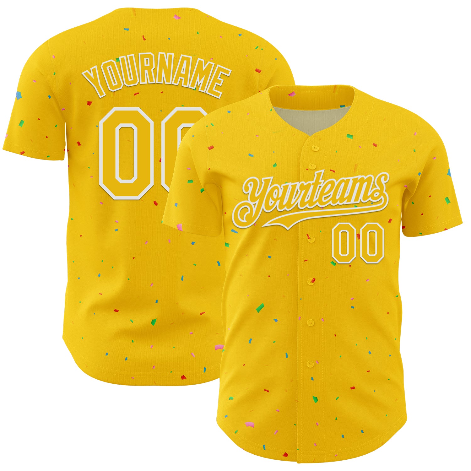 Custom Yellow White 3D Pattern Design Confetti Colorful Speckle Authentic Baseball Jersey