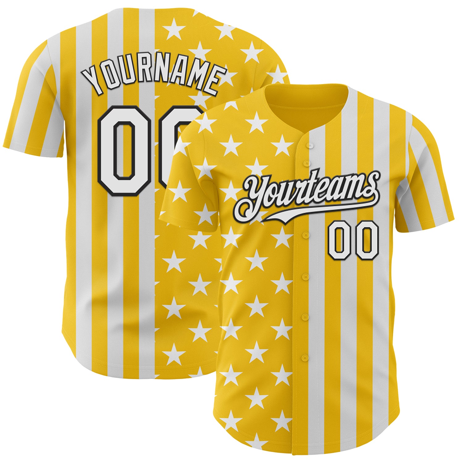 Custom Yellow White-Black USA Flag Patriotic Split Stars and Stripes Authentic Baseball Jersey