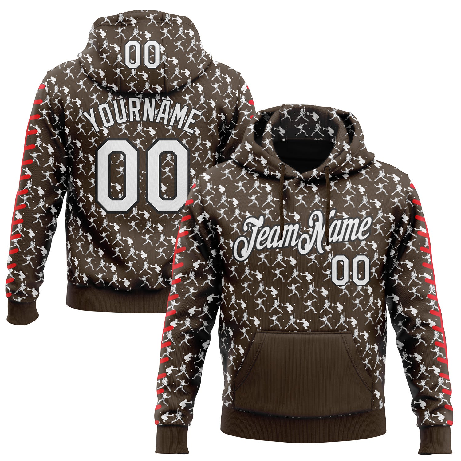 Custom Stitched Brown White Red-Black 3D Pattern Design Baseball Game Day Cleveland Inspired Sports Pullover Sweatshirt Hoodie
