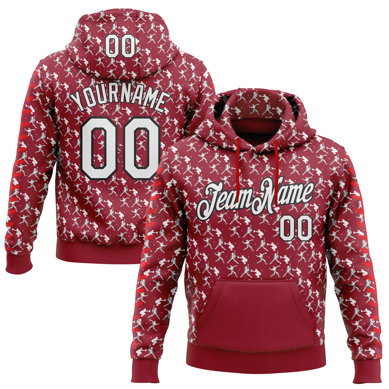 Custom Stitched Cardinal White Red-Black 3D Pattern Design Baseball Game Day Arizona Inspired Sports Pullover Sweatshirt Hoodie