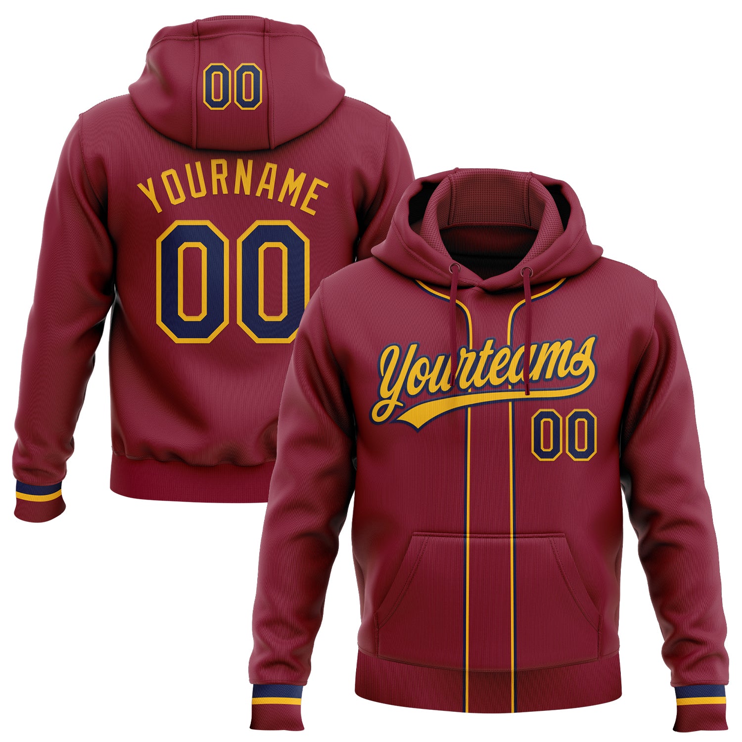 Custom Stitched Crimson Navy-Gold Baseball Pullover Sweatshirt Hoodie