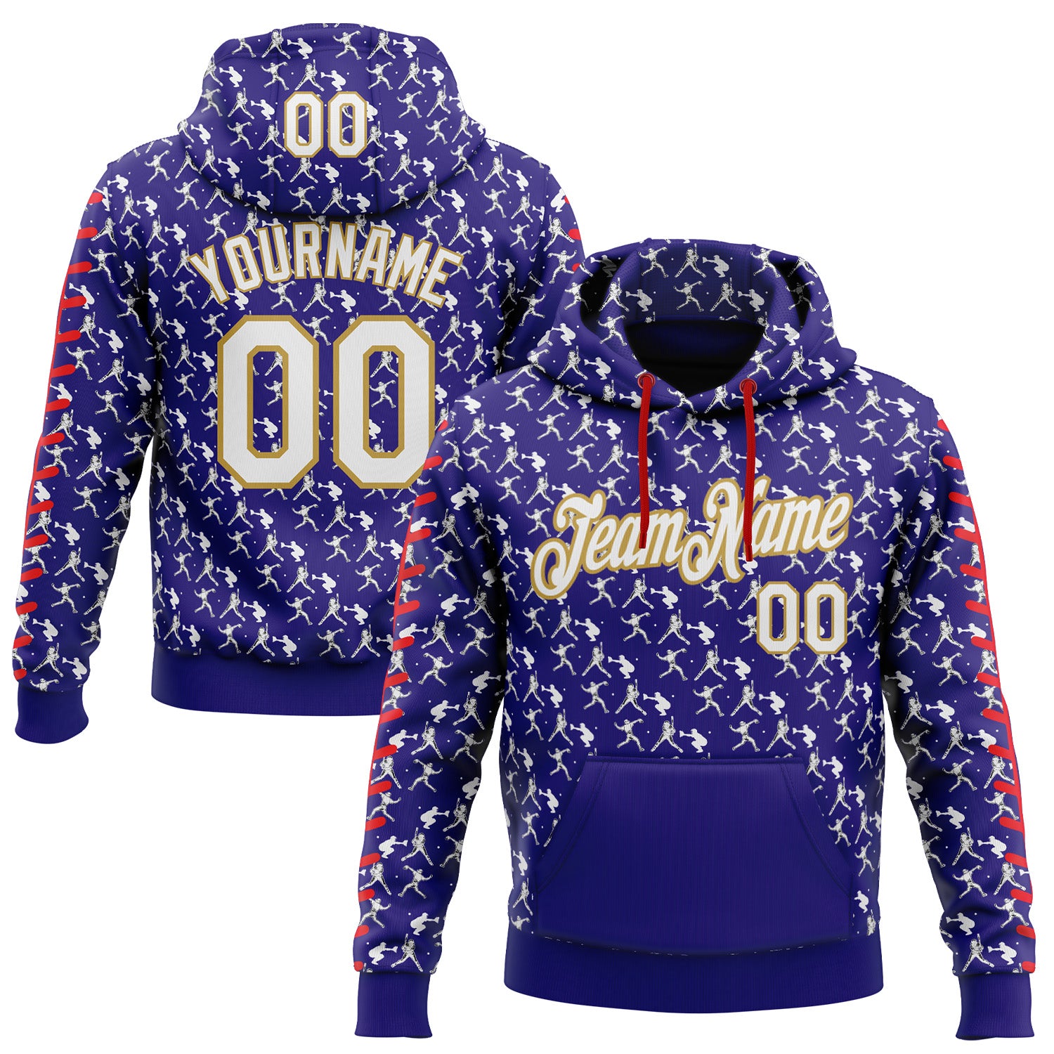 Custom Stitched Dark Purple White Old Gold-Red 3D Pattern Design Baseball Game Day Baltimore Inspired Sports Pullover Sweatshirt Hoodie