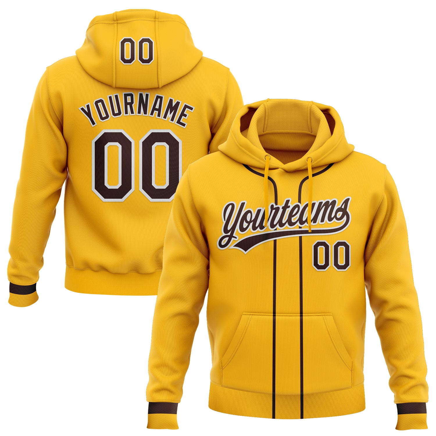 Custom Stitched Gold Brown-White Baseball Pullover Sweatshirt Hoodie