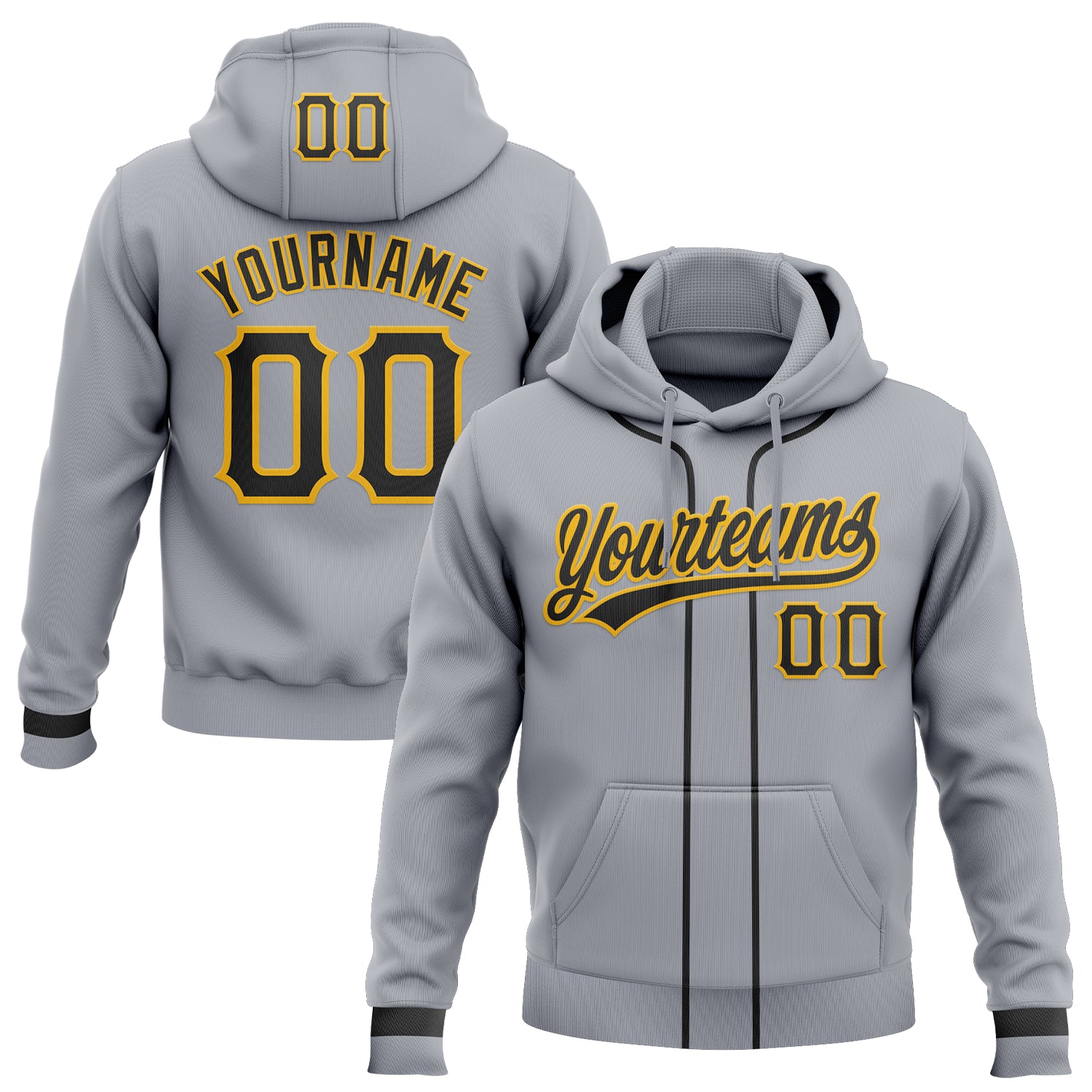 Custom Stitched Gray Black-Gold Baseball Pullover Sweatshirt Hoodie