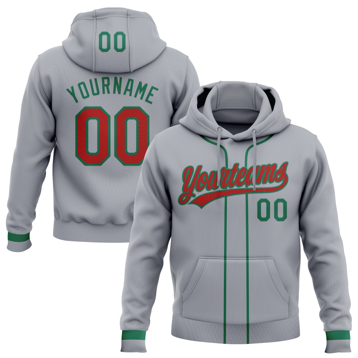 Custom Stitched Gray Red-Kelly Green Baseball Pullover Sweatshirt Hoodie