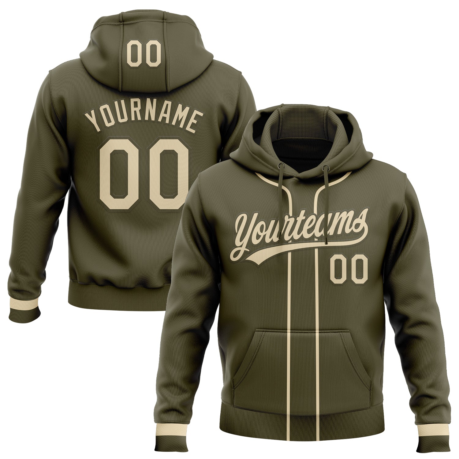 Custom Stitched Olive Cream-Olive Baseball Pullover Sweatshirt Hoodie