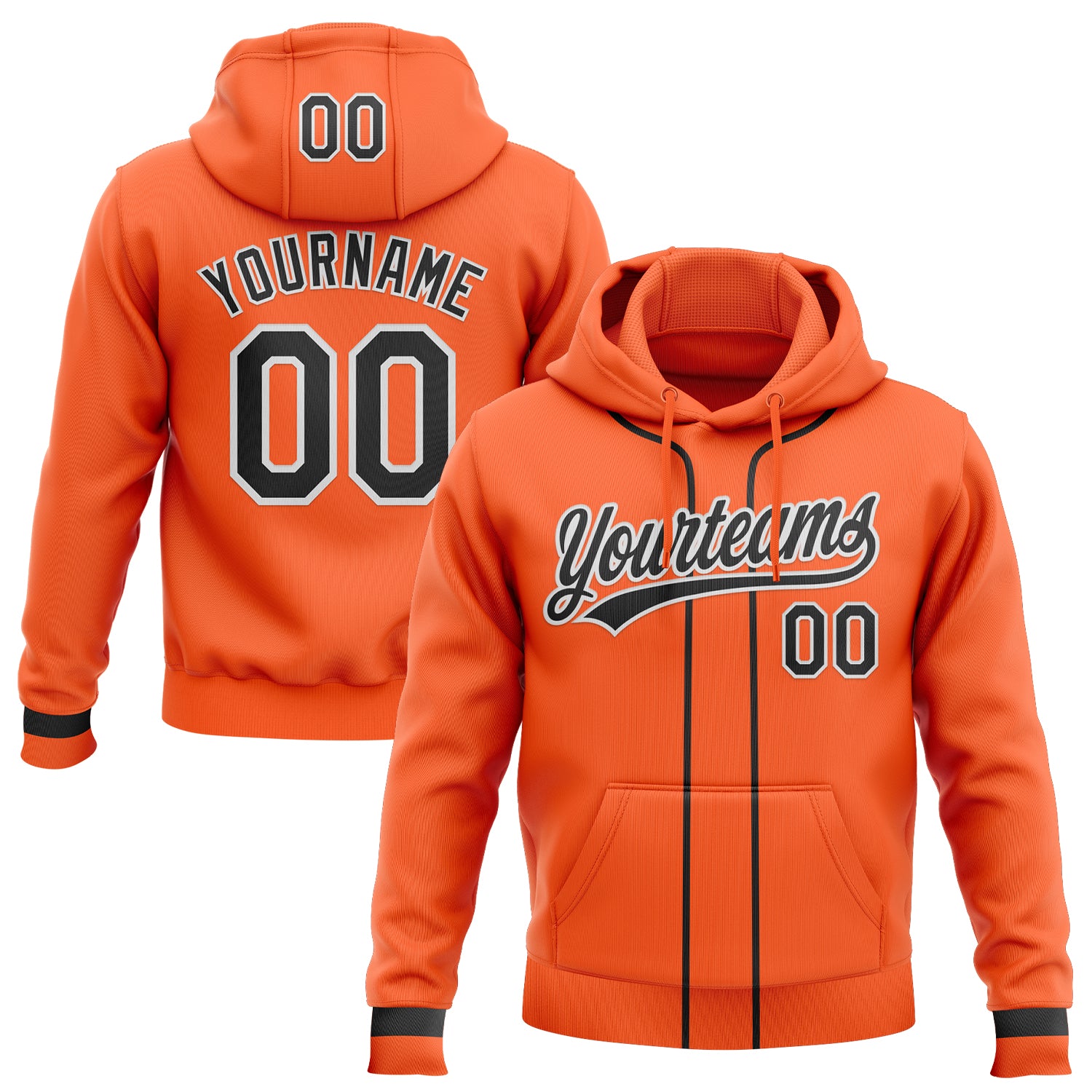 Custom Stitched Orange Black-White Baseball Pullover Sweatshirt Hoodie