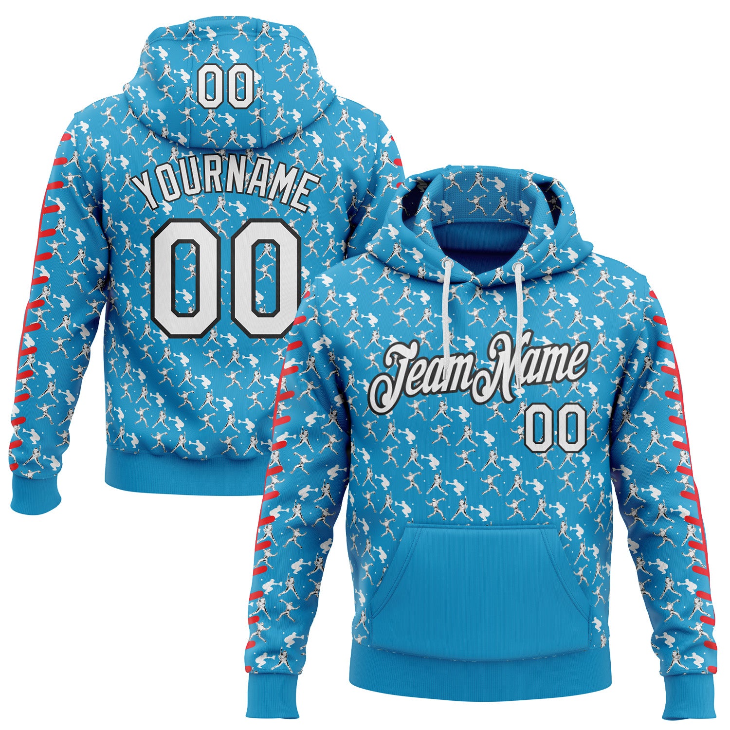 Custom Stitched Panther Blue White Red-Black 3D Pattern Design Baseball Game Day Carolina Inspired Sports Pullover Sweatshirt Hoodie