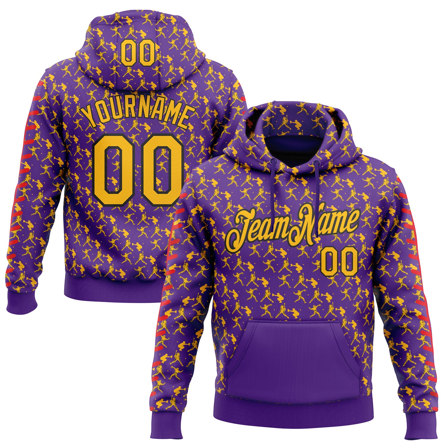 Custom Stitched Purple Gold Red-Black 3D Pattern Design Baseball Game Day Minnesota Inspired Sports Pullover Sweatshirt Hoodie
