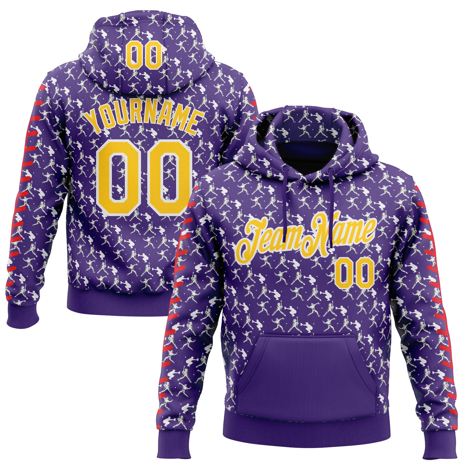 Custom Stitched Purple Yellow Red-White 3D Pattern Design Baseball Game Day Minnesota Inspired Sports Pullover Sweatshirt Hoodie