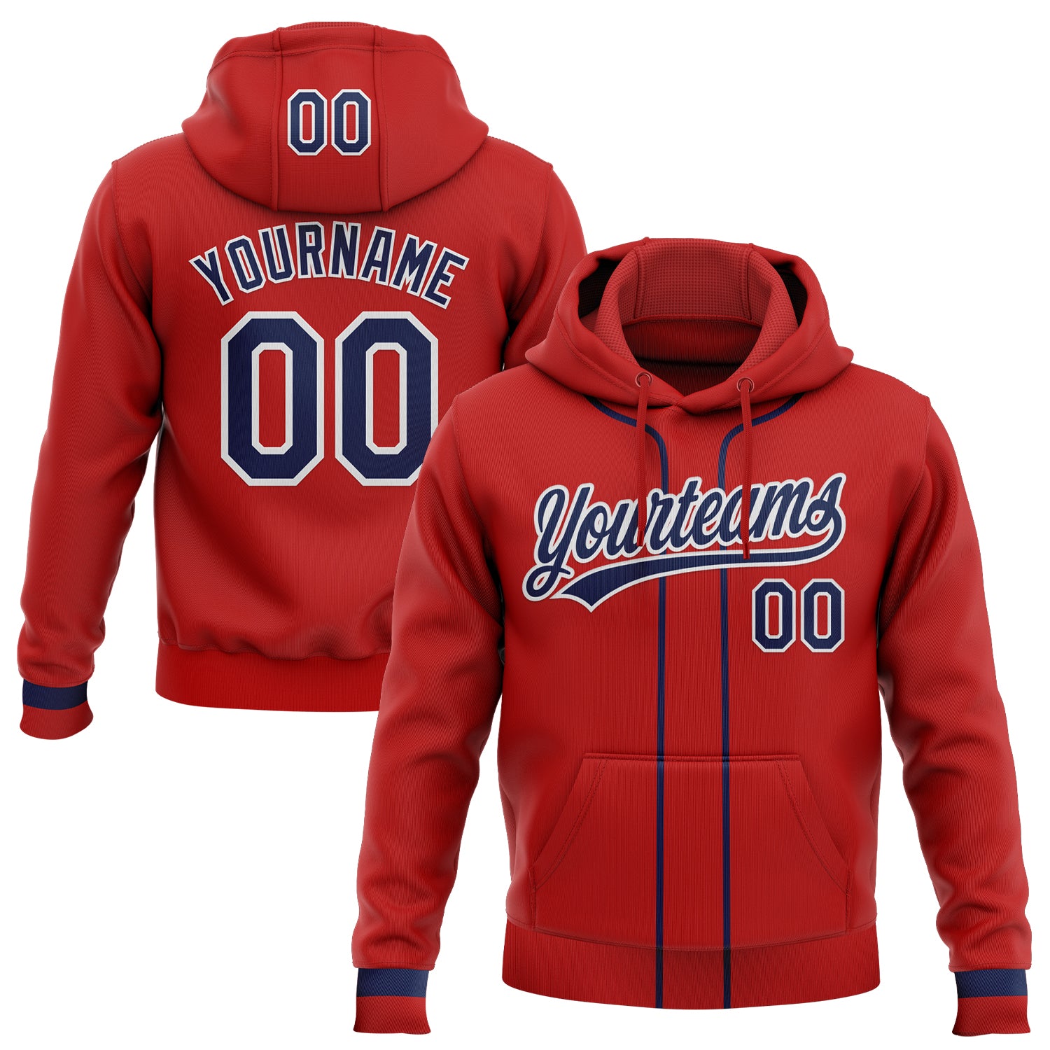 Custom Stitched Red Navy-White Baseball Pullover Sweatshirt Hoodie