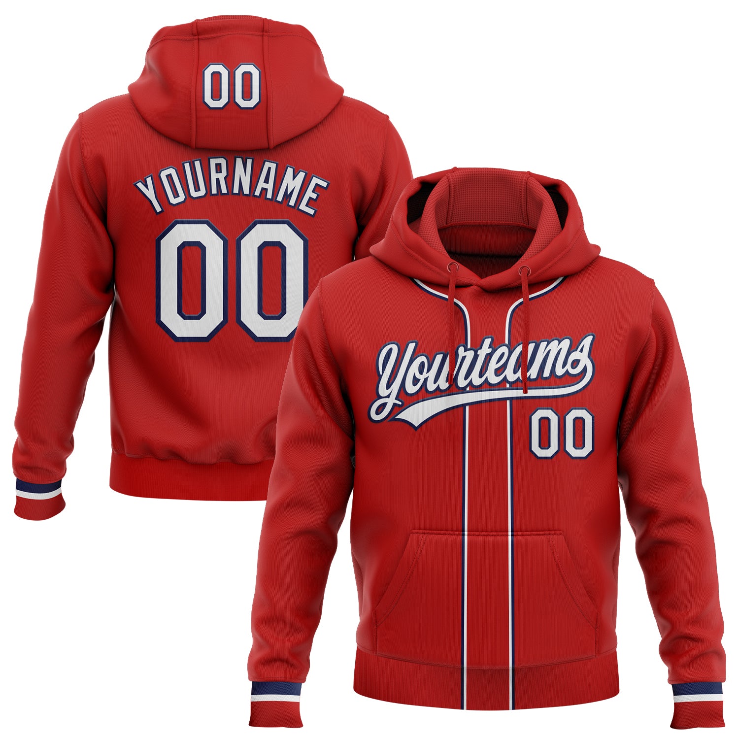 Custom Stitched Red White-Navy Baseball Pullover Sweatshirt Hoodie