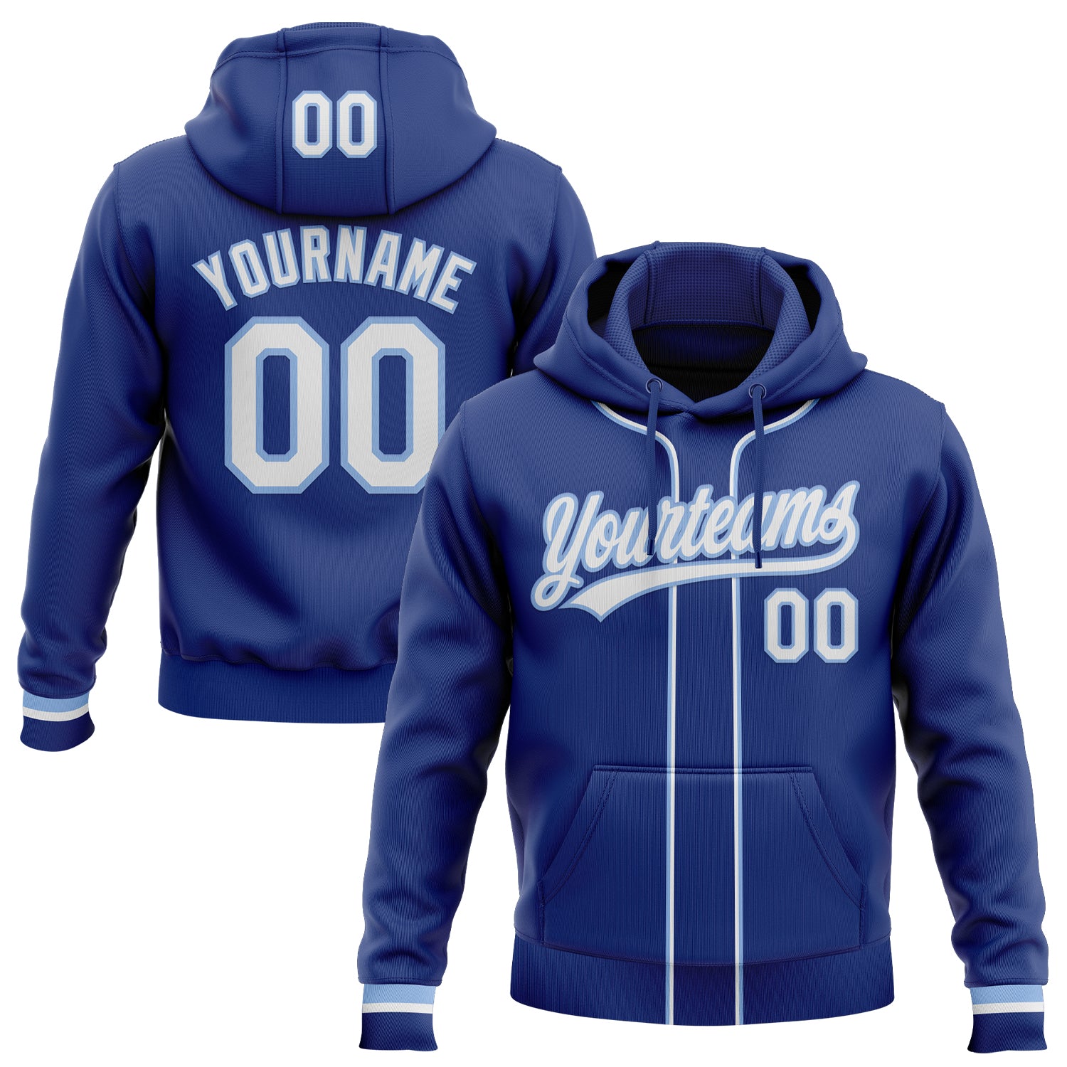 Custom Stitched Royal White-Light Blue Baseball Pullover Sweatshirt Hoodie