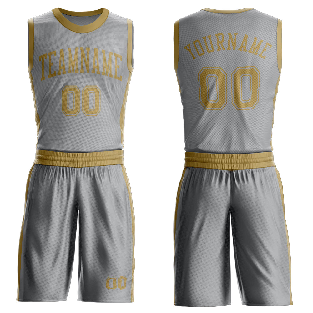 Custom Gray Old Gold Round Neck Suit Basketball Jersey