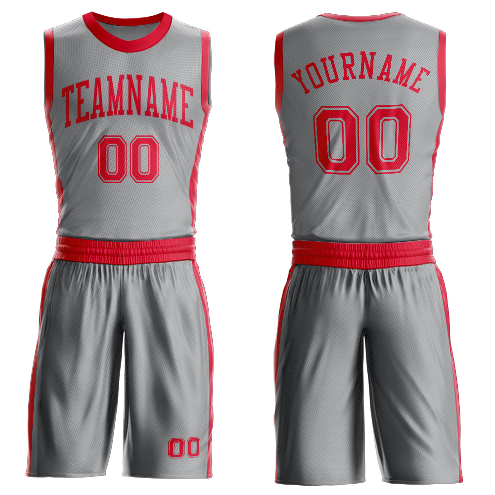 Custom Gray Red Round Neck Suit Basketball Jersey