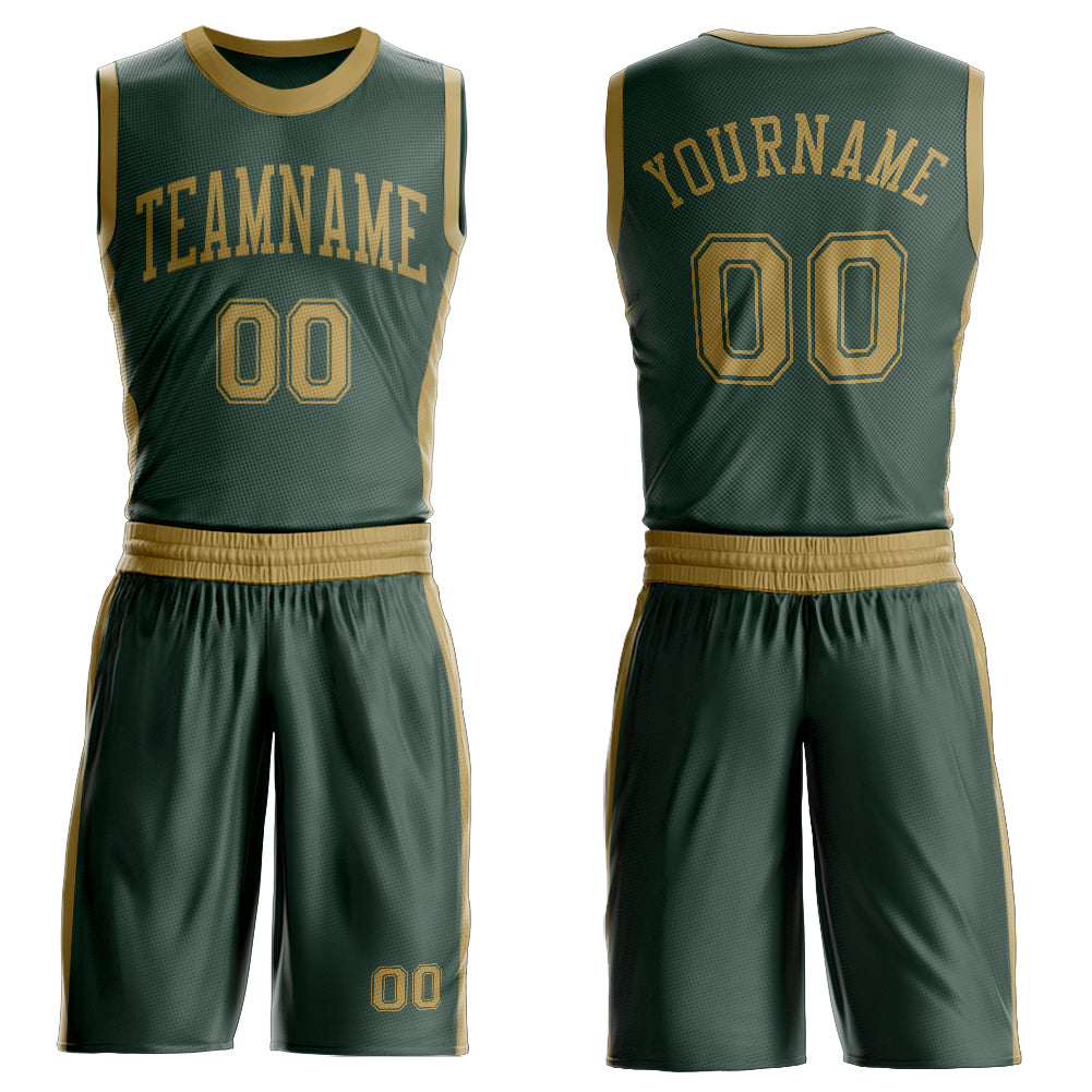 Custom Green Old Gold Round Neck Suit Basketball Jersey