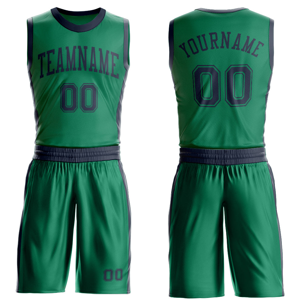 Custom Kelly Green Navy Round Neck Suit Basketball Jersey