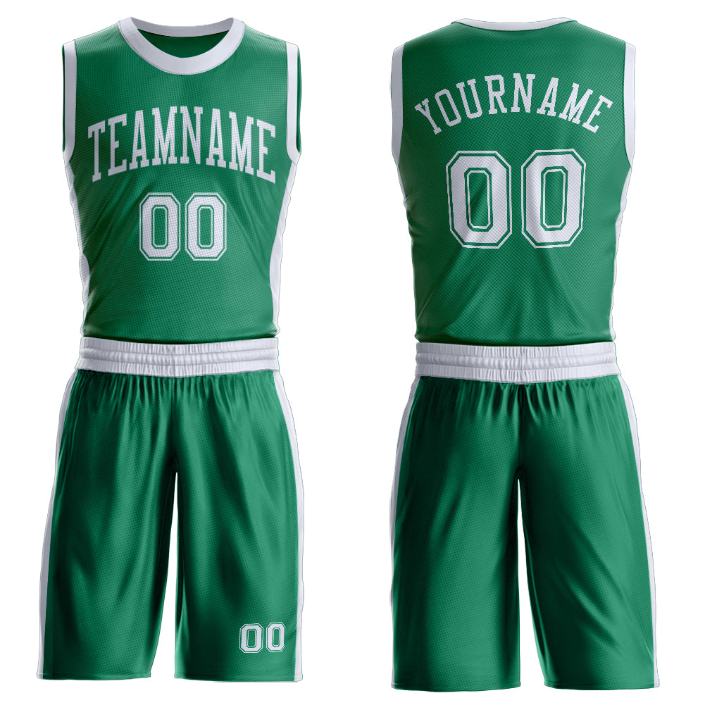 Custom Kelly Green White Round Neck Suit Basketball Jersey