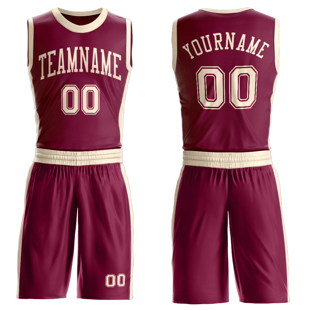 Custom Maroon Cream Round Neck Suit Basketball Jersey