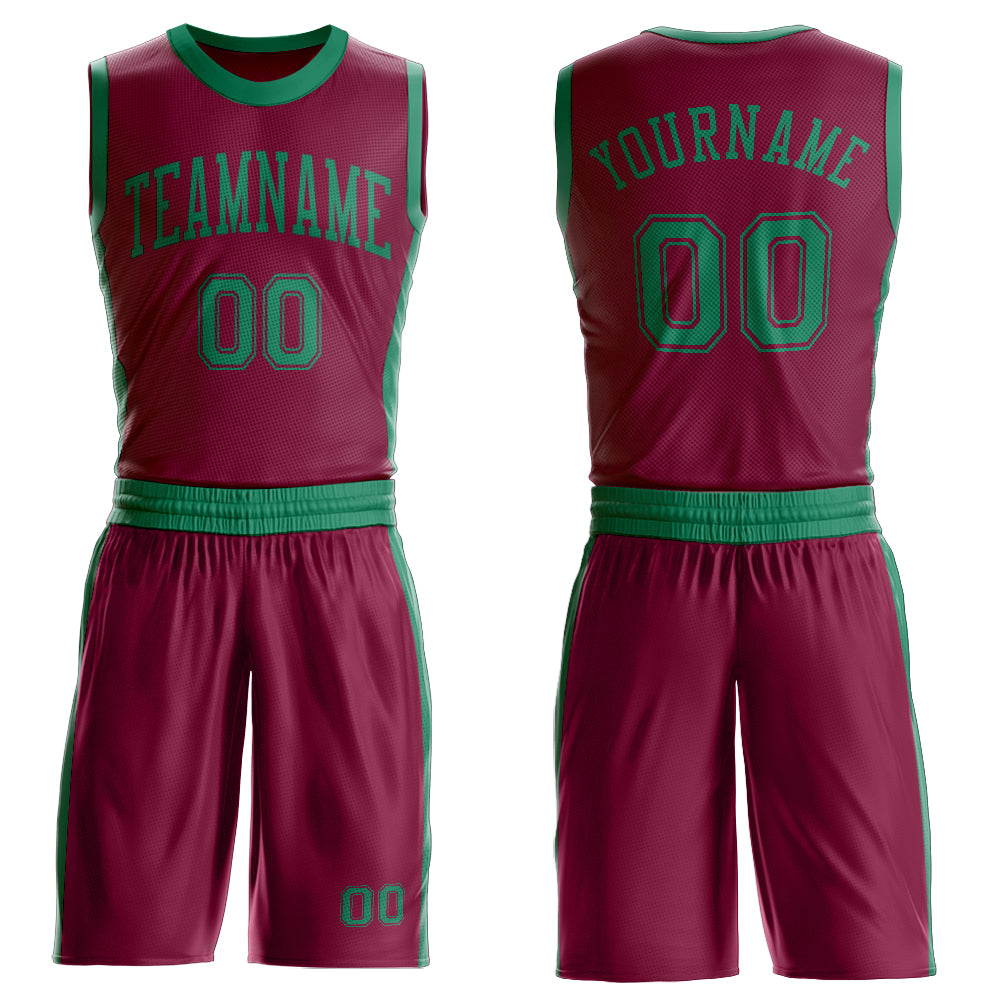 Custom Maroon Kelly Green Round Neck Suit Basketball Jersey