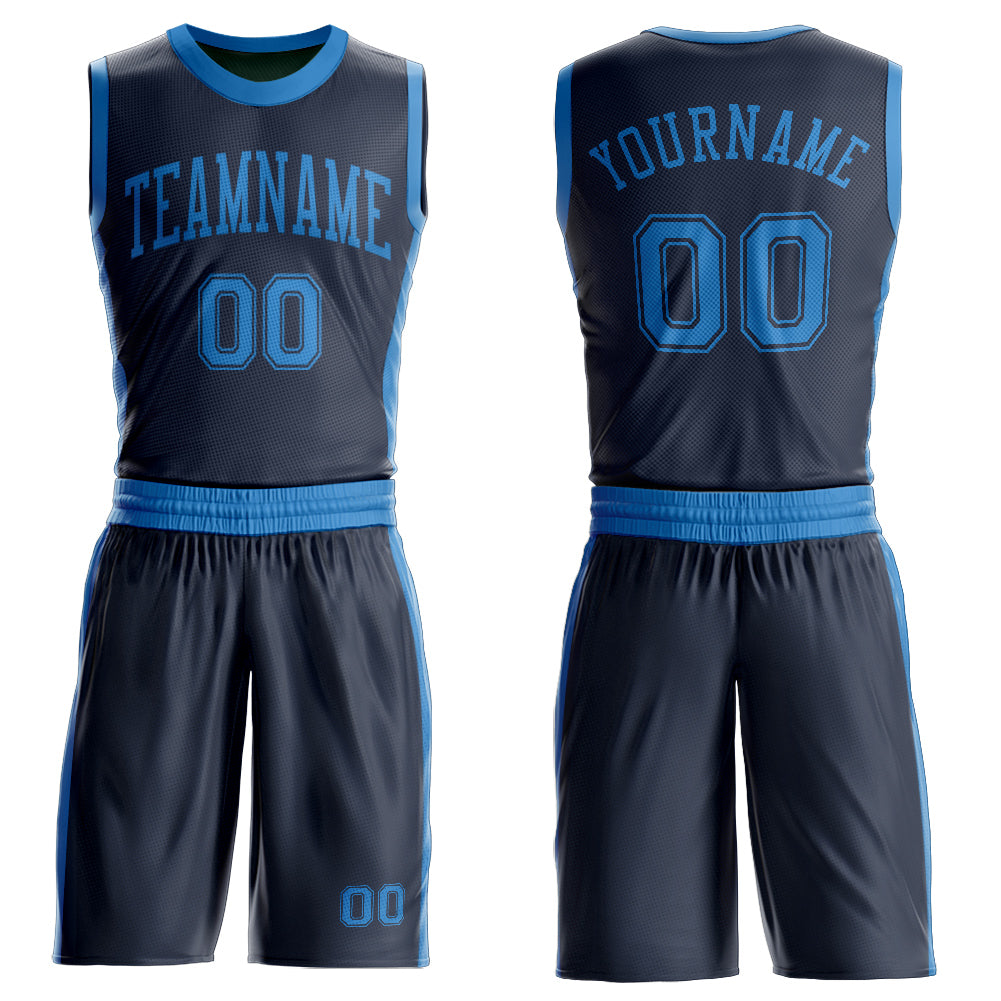 Custom Navy Blue Round Neck Suit Basketball Jersey