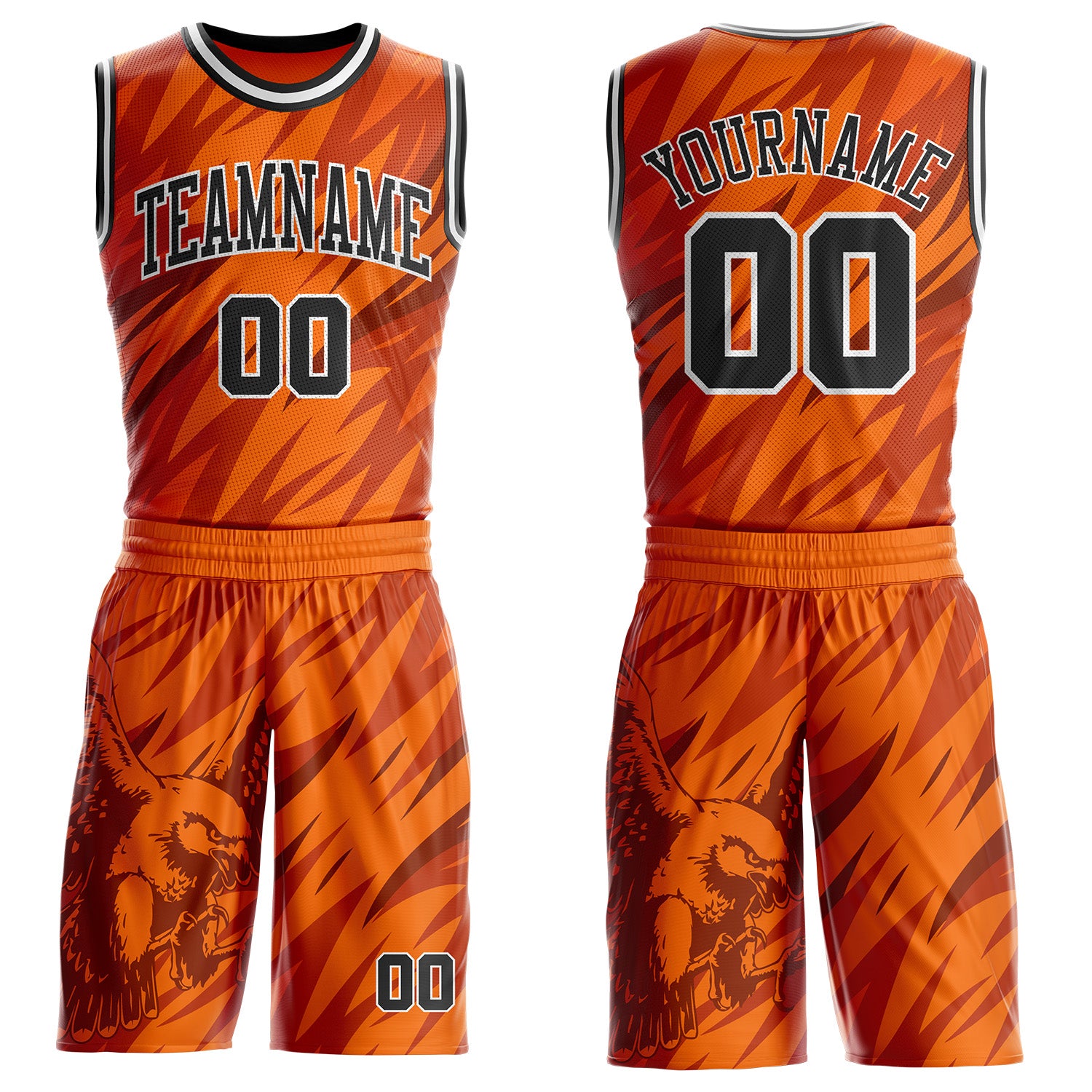 Custom Orange Black-White Eagle Wing Boho Style Round Neck Sublimation Basketball Uniform Jersey