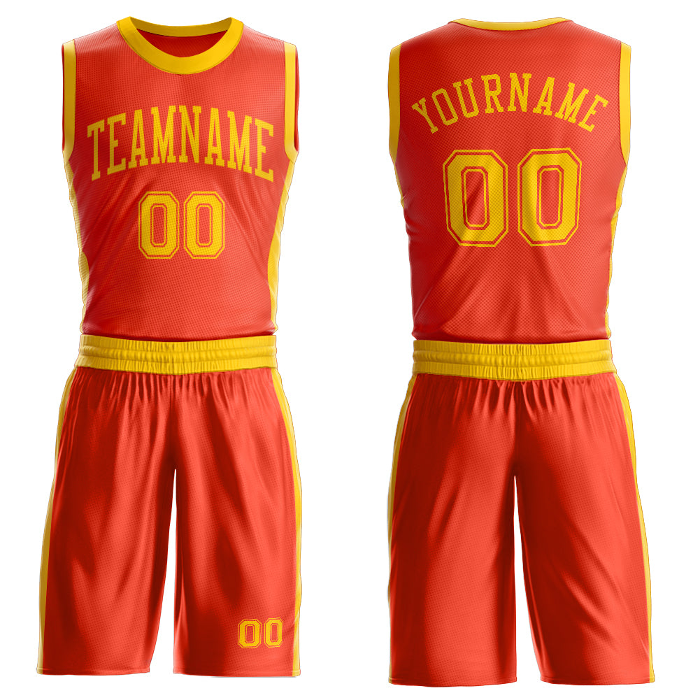Custom Orange Gold Round Neck Suit Basketball Jersey