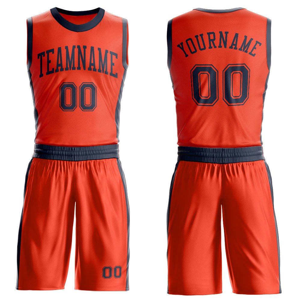 Custom Orange Navy Round Neck Suit Basketball Jersey