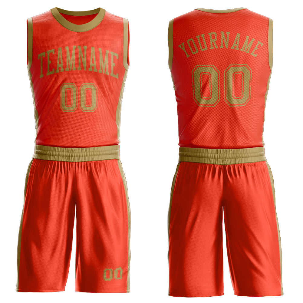 Custom Orange Old Gold Round Neck Suit Basketball Jersey