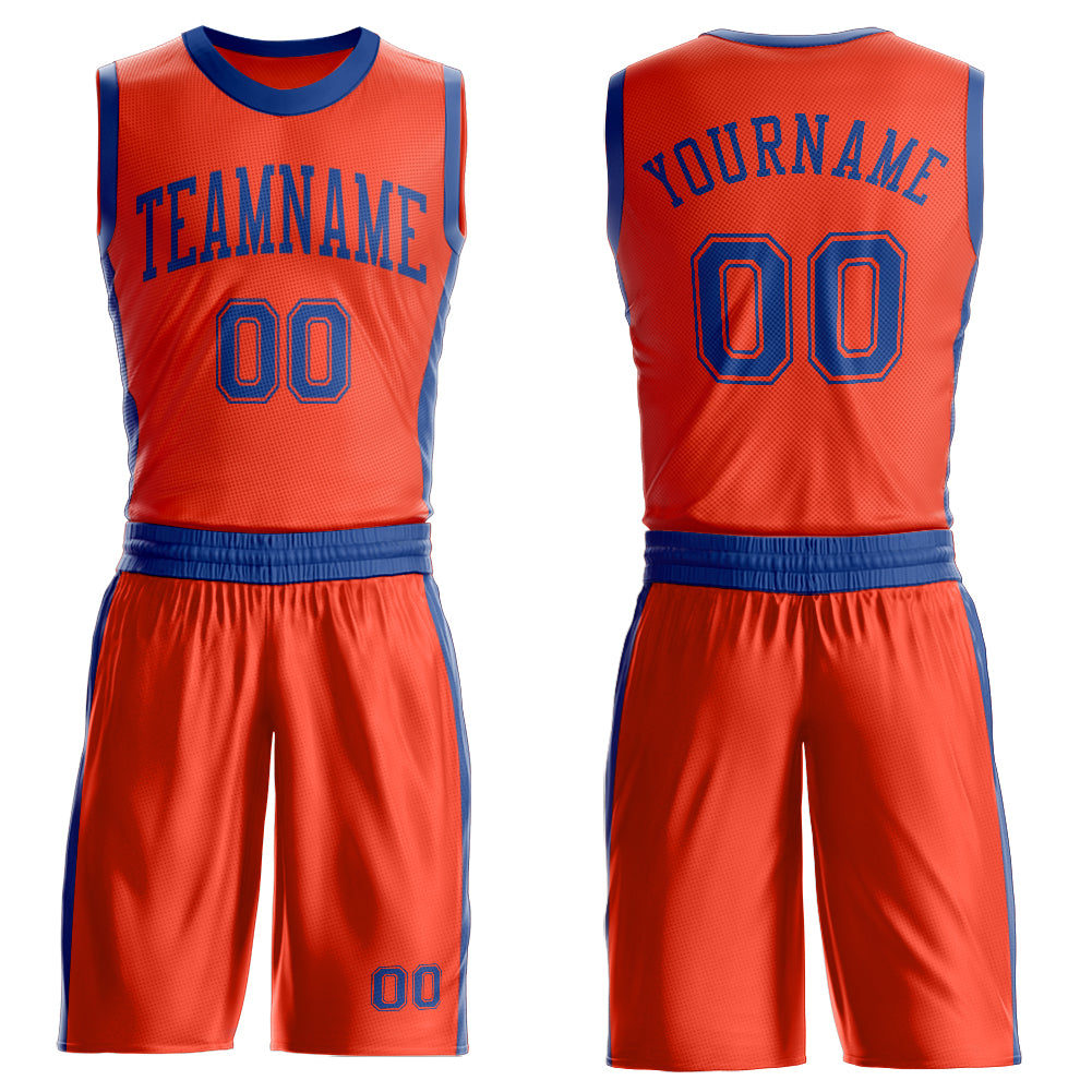 Custom Orange Royal Round Neck Suit Basketball Jersey