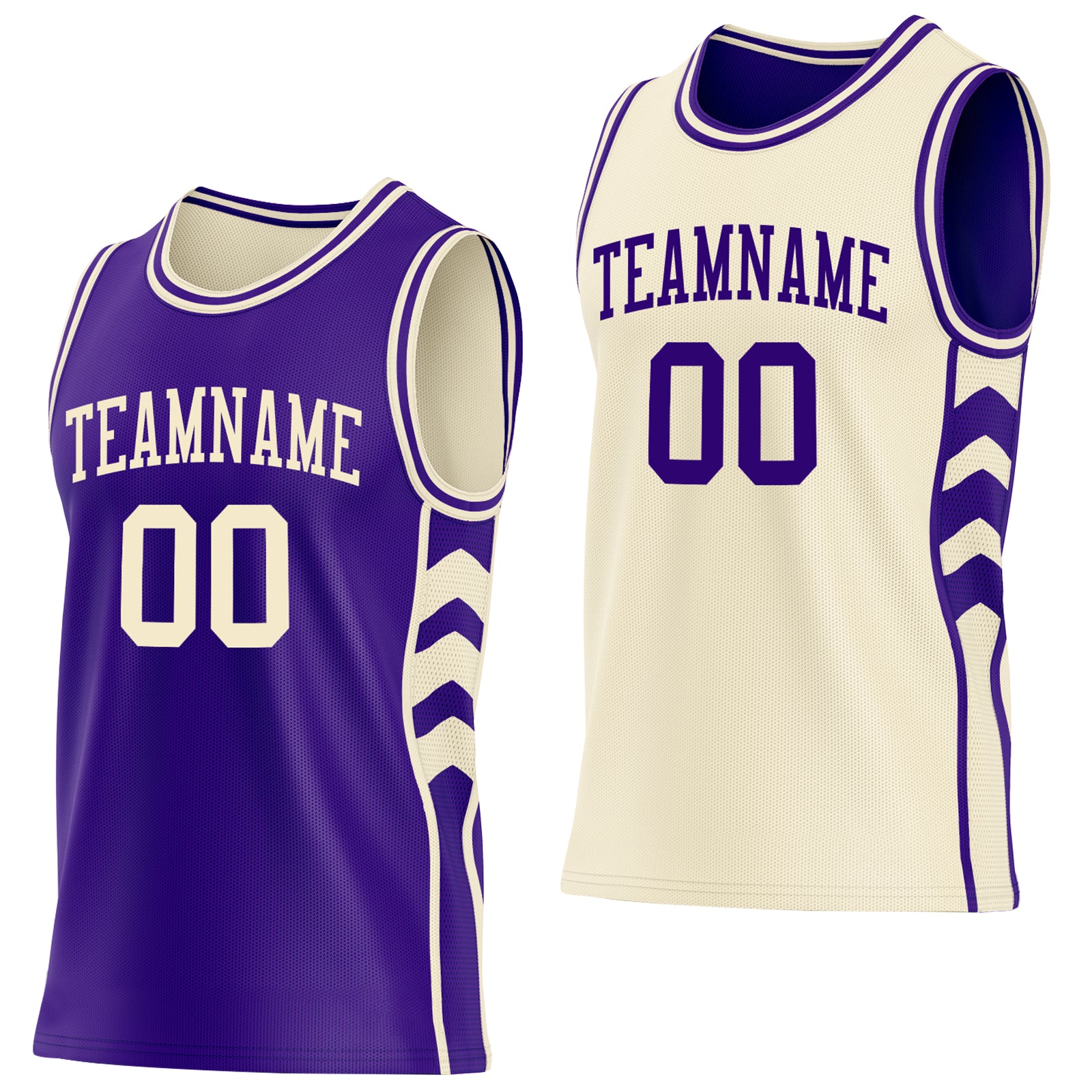 Custom Purple-Cream Side Panel Geometric Chevron Reversible Double Side Sublimation Basketball Set Jersey