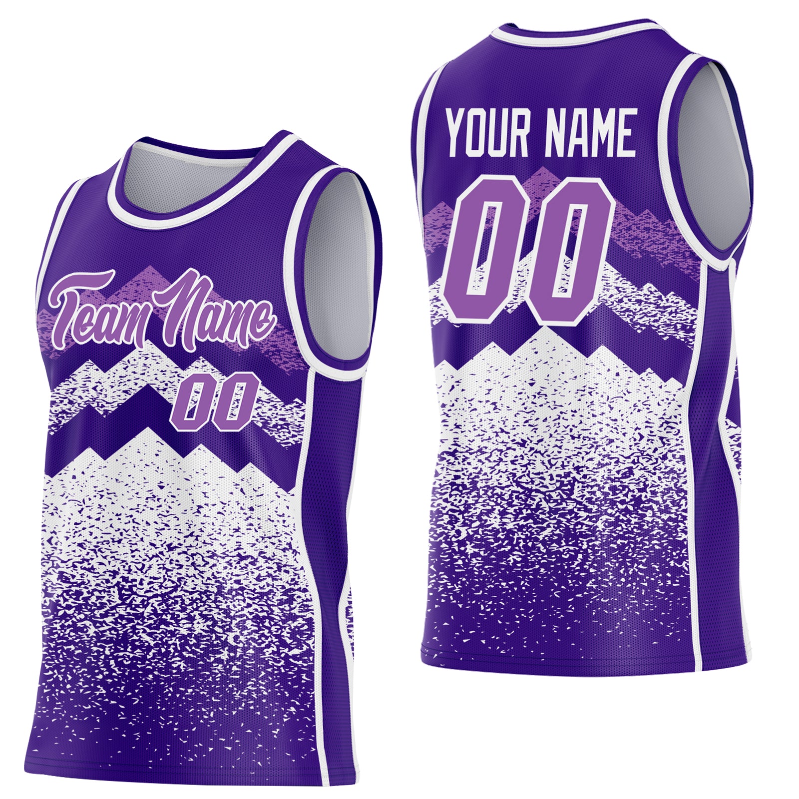 Custom Purple Medium Purple-White Mountain Peak Shards Side Panel Stripe Round Neck Sublimation Basketball Set Jersey