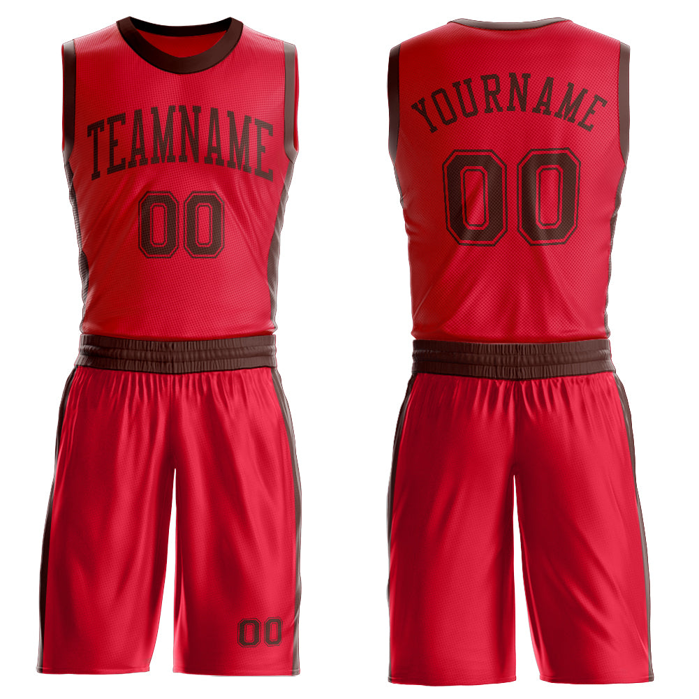 Custom Red Brown Round Neck Suit Basketball Jersey