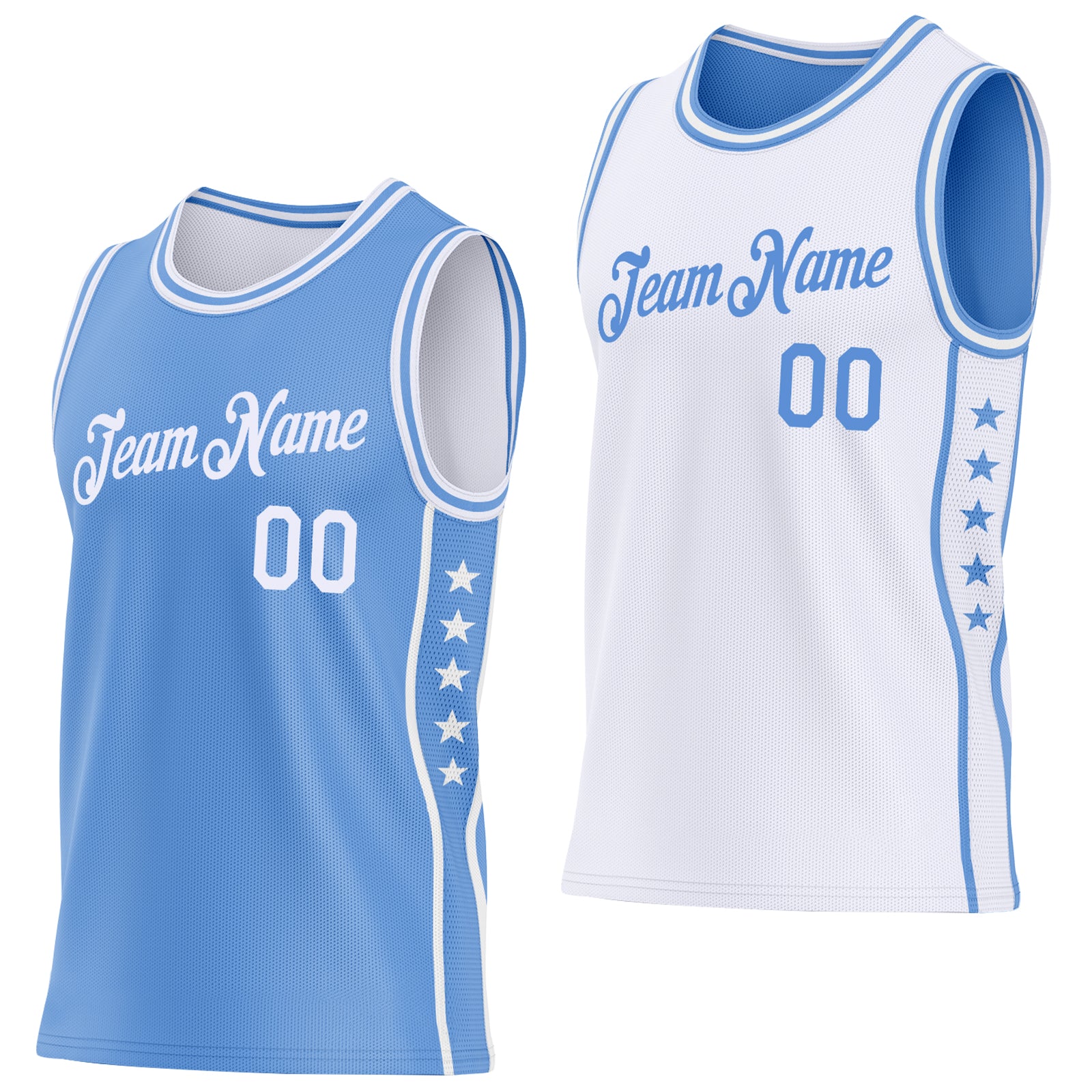 Custom Reversible Lakes Blue White Double Side Star Sublimation Basketball Suit Jersey