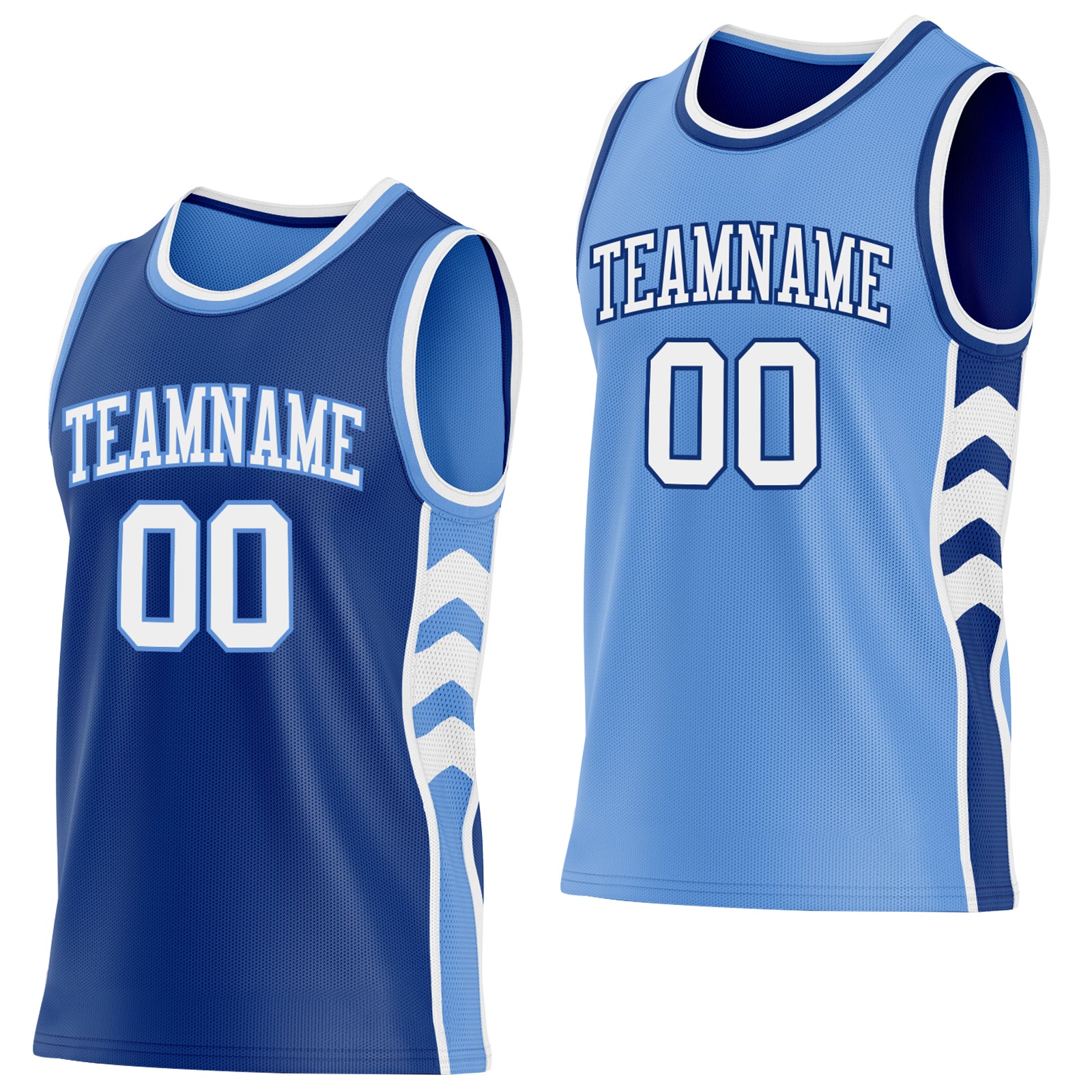 Custom Royal White-Light Blue Side Panel Geometric Chevron Reversible Double Side Sublimation Basketball Set Jersey