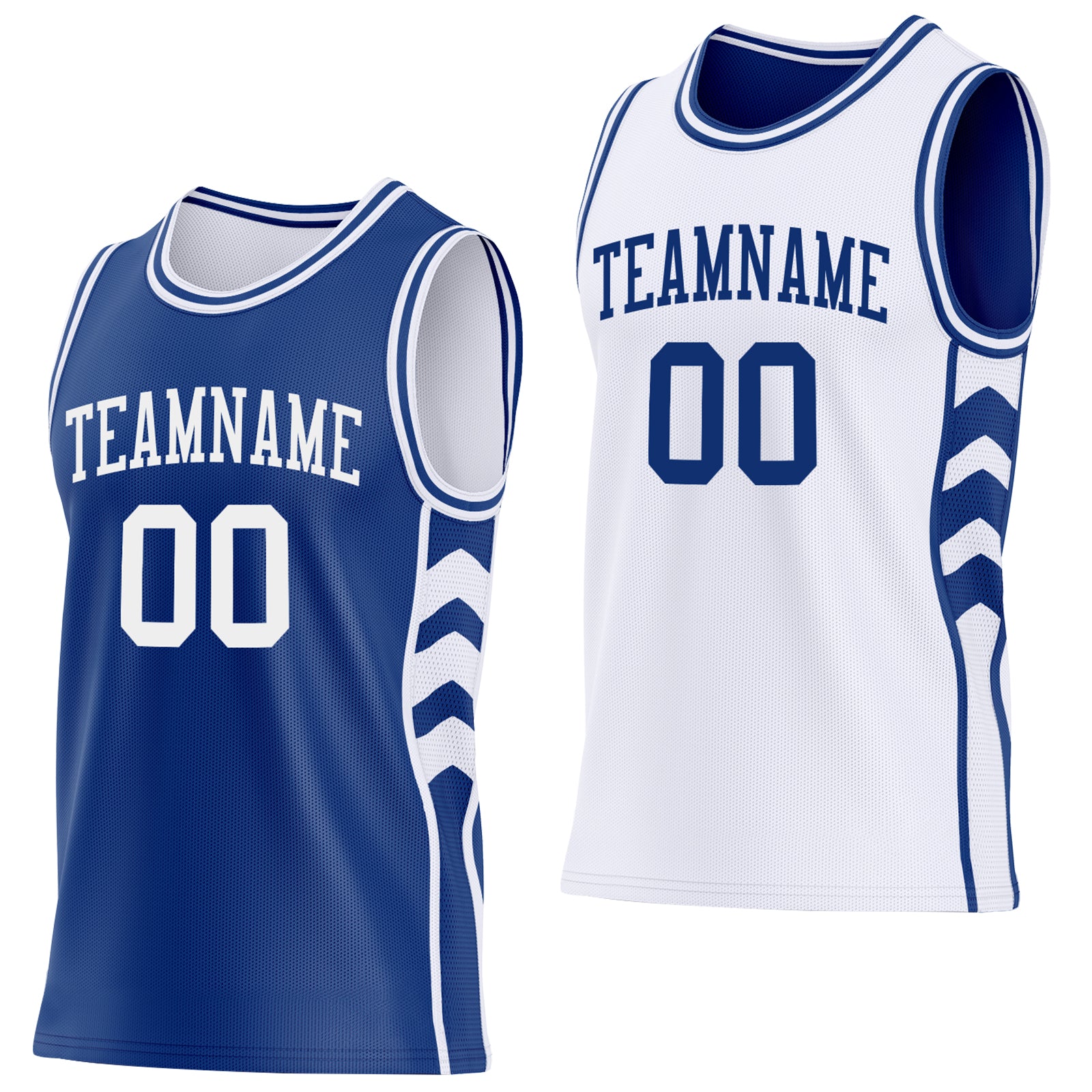 Custom Royal-White Side Panel Geometric Chevron Reversible Double Side Sublimation Basketball Set Jersey