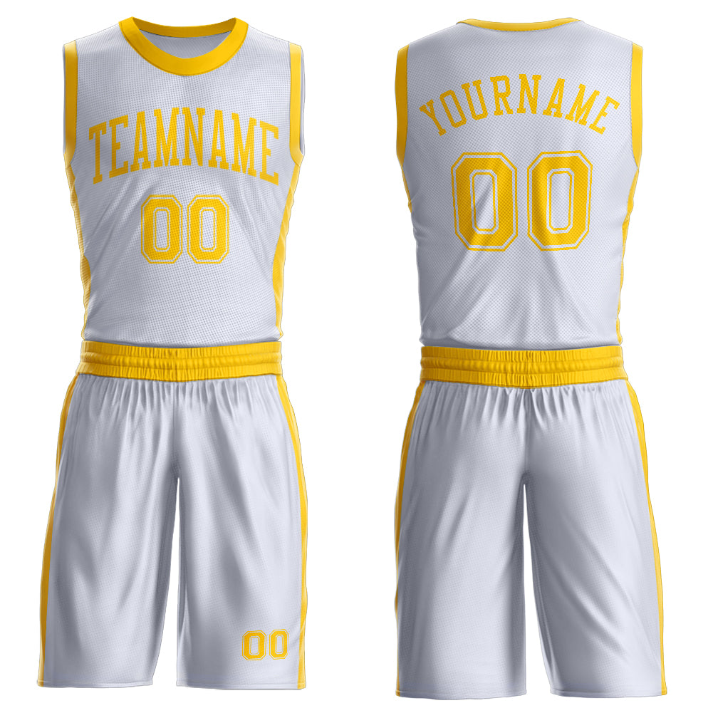 Custom White Gold Round Neck Suit Basketball Jersey