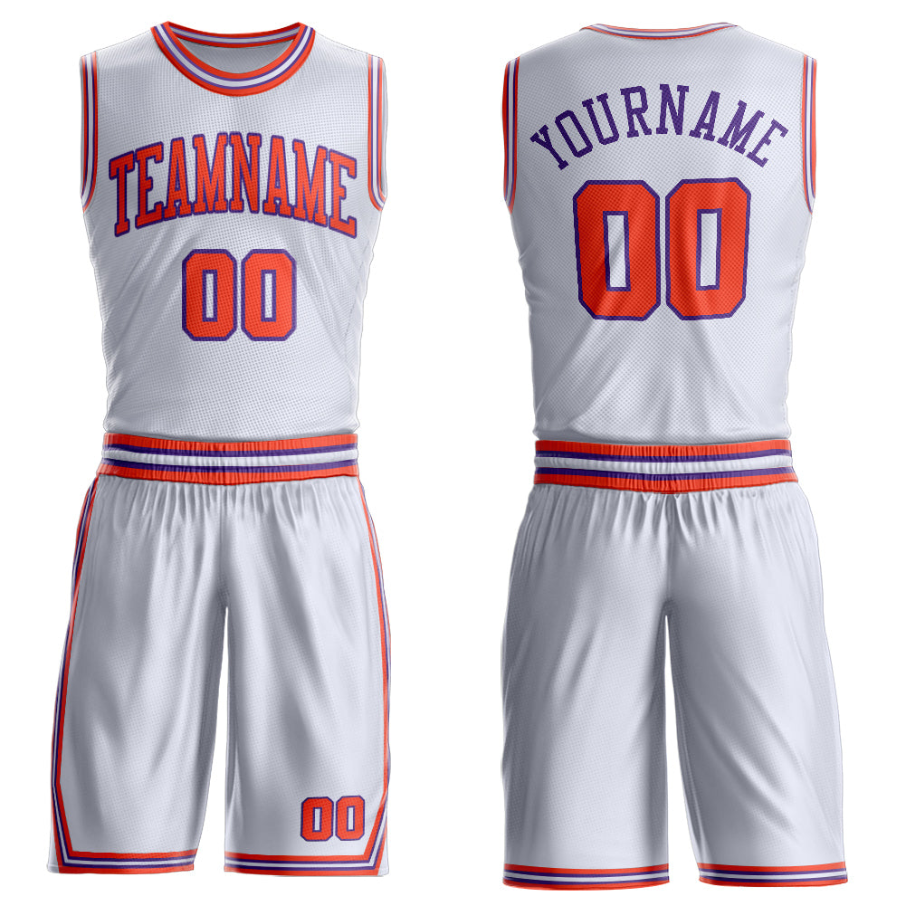 Custom White Orange-Purple Round Neck Suit Basketball Jersey
