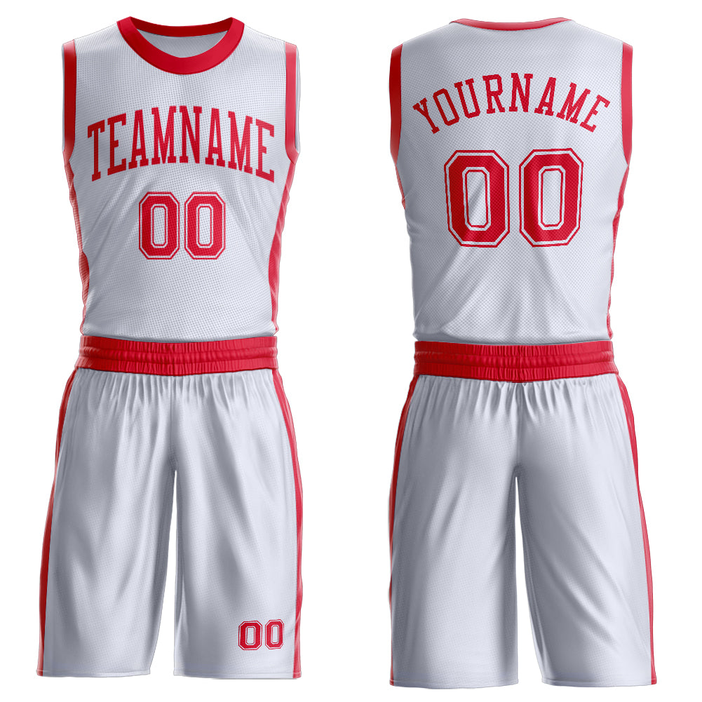 Custom White Red Round Neck Suit Basketball Jersey