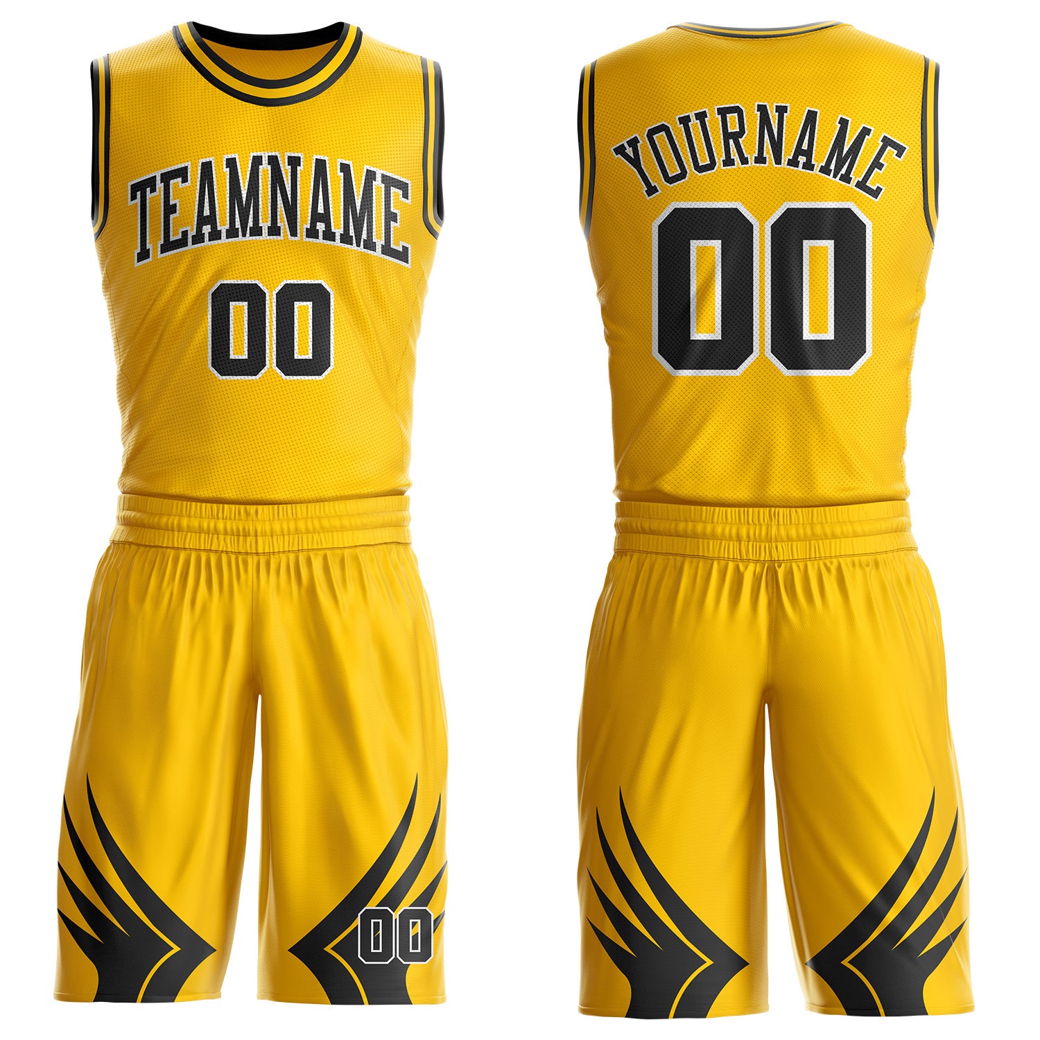 Custom Yellow Black-White Wing Boho Style Round Neck Sublimation Basketball Uniform Jersey