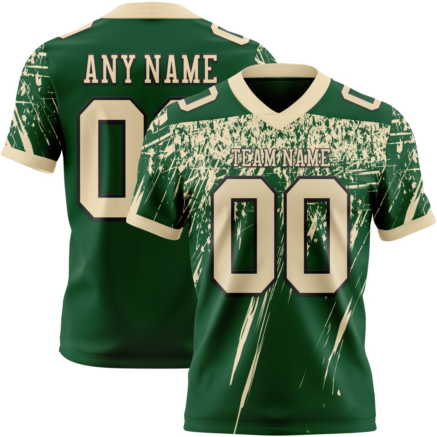 Custom Green Cream-Black Authentic Distressed Scratch Brush Stroke Football Jersey