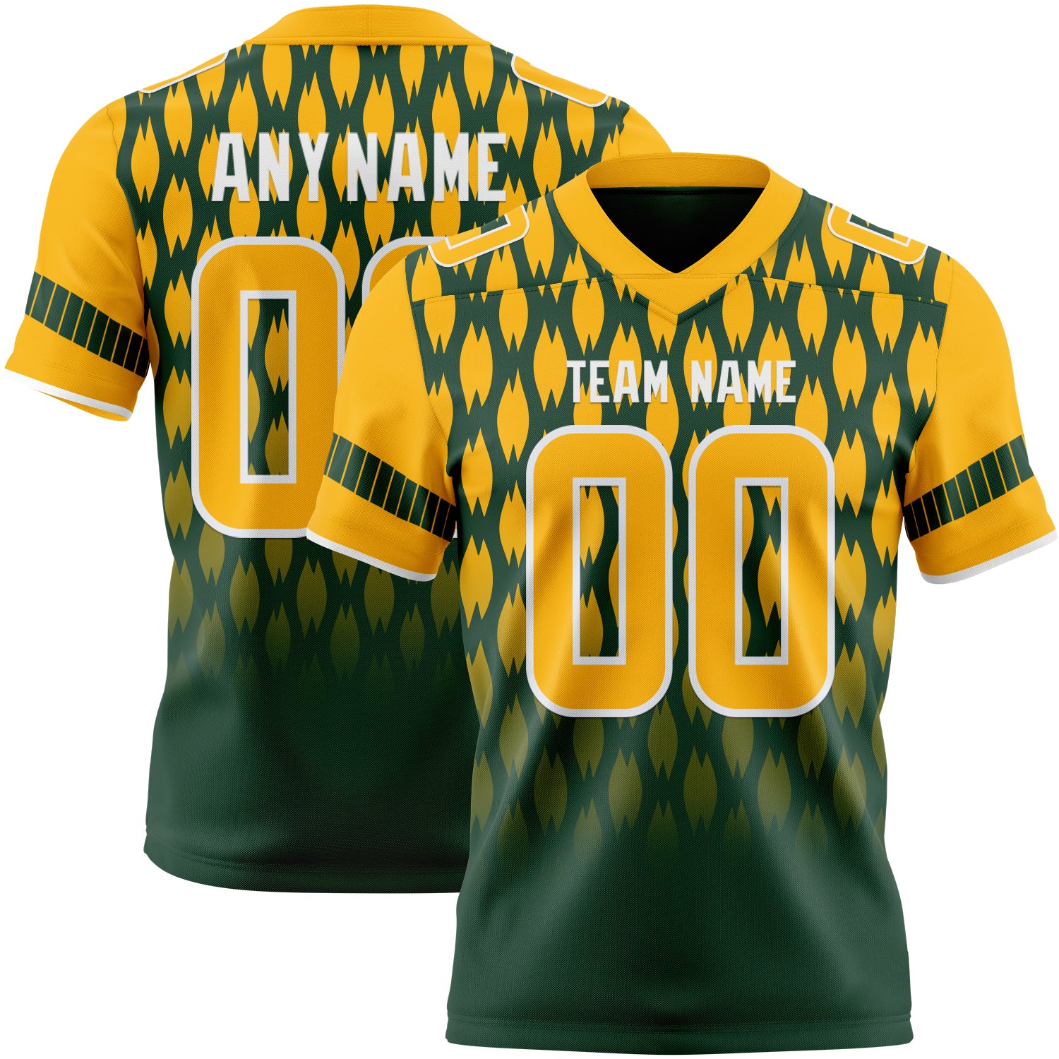 Custom Green Gold-White Authentic Geometric Pixel Grid Fade Football Jersey