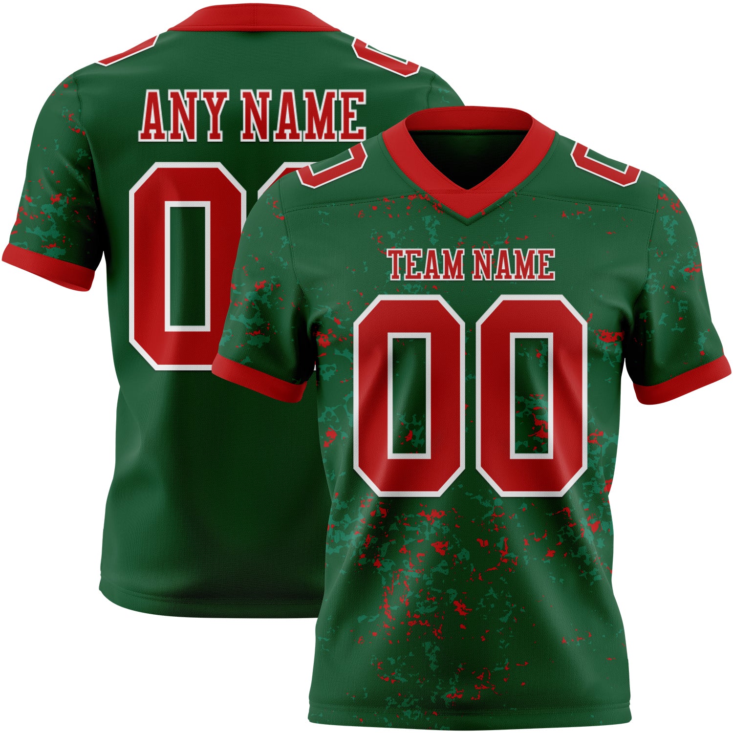 Custom Green Red-White Authentic Abstract Shattered Paint Splatter Football Jersey