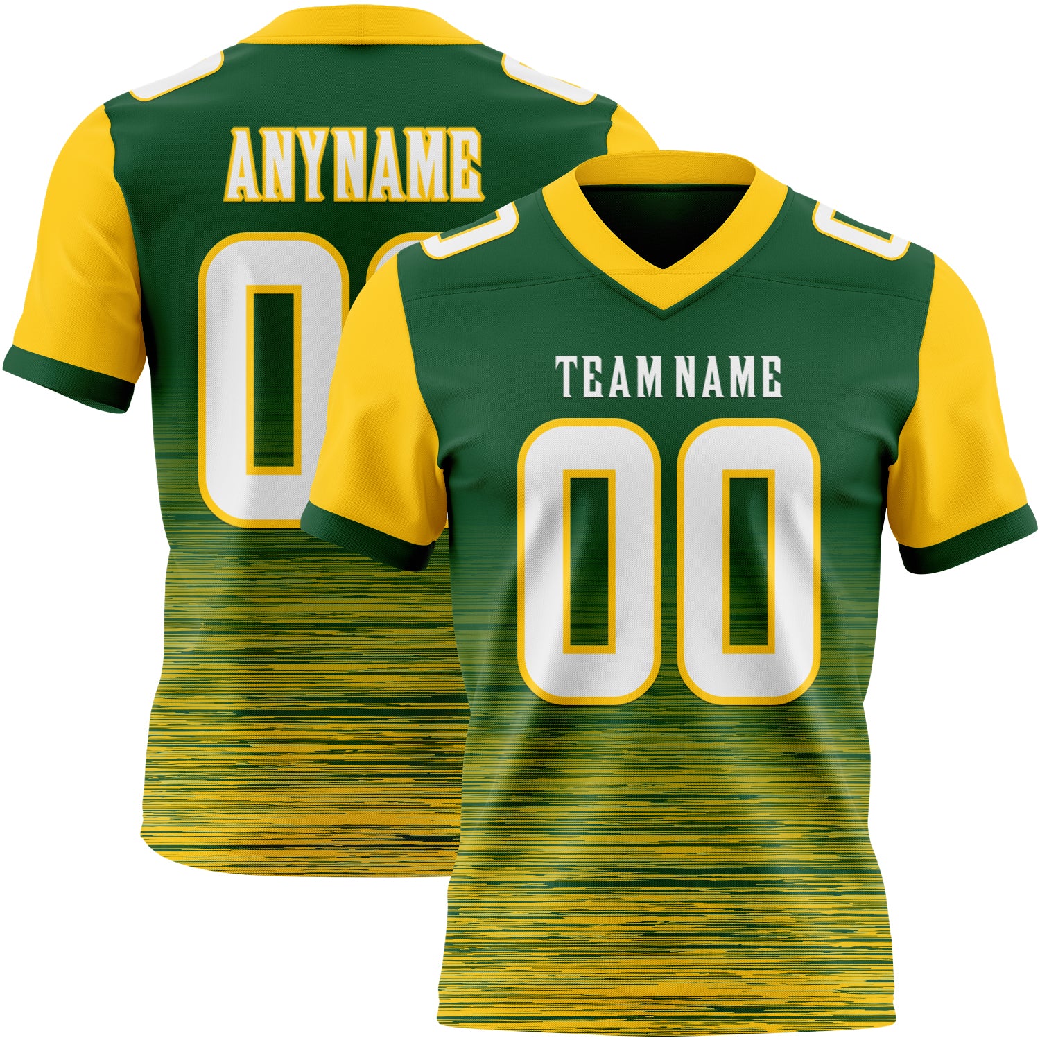 Custom Green White-Yellow Authentic Fluid Scratch Waves Football Jersey
